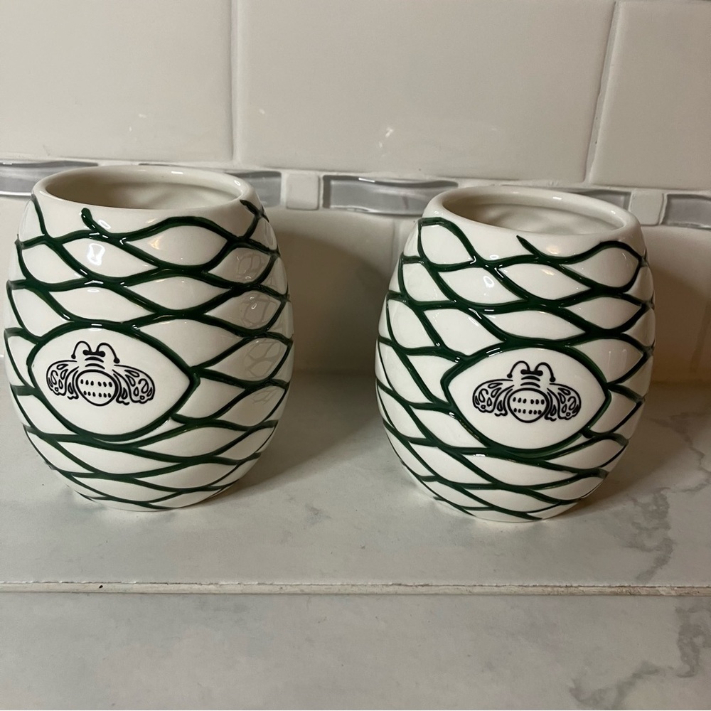 Patron tequila Elegant White and Green cups / mugs. EUC!  Limited edition tiki!